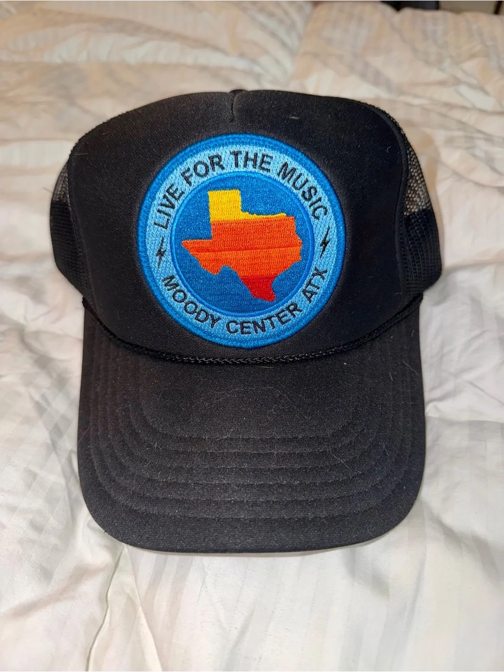 Aviator Nation Black Trucker Hat with Blue, Yellow & Orange Texas Patch